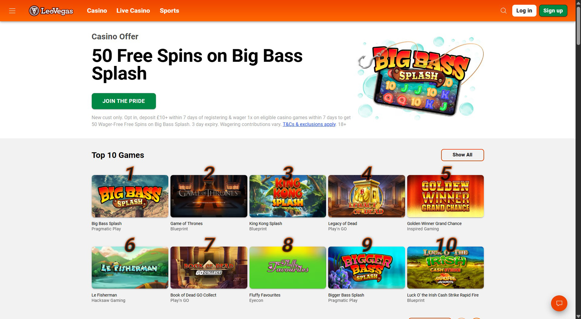 10. LeoVegas- Scelta affidabile del casinò Payforit