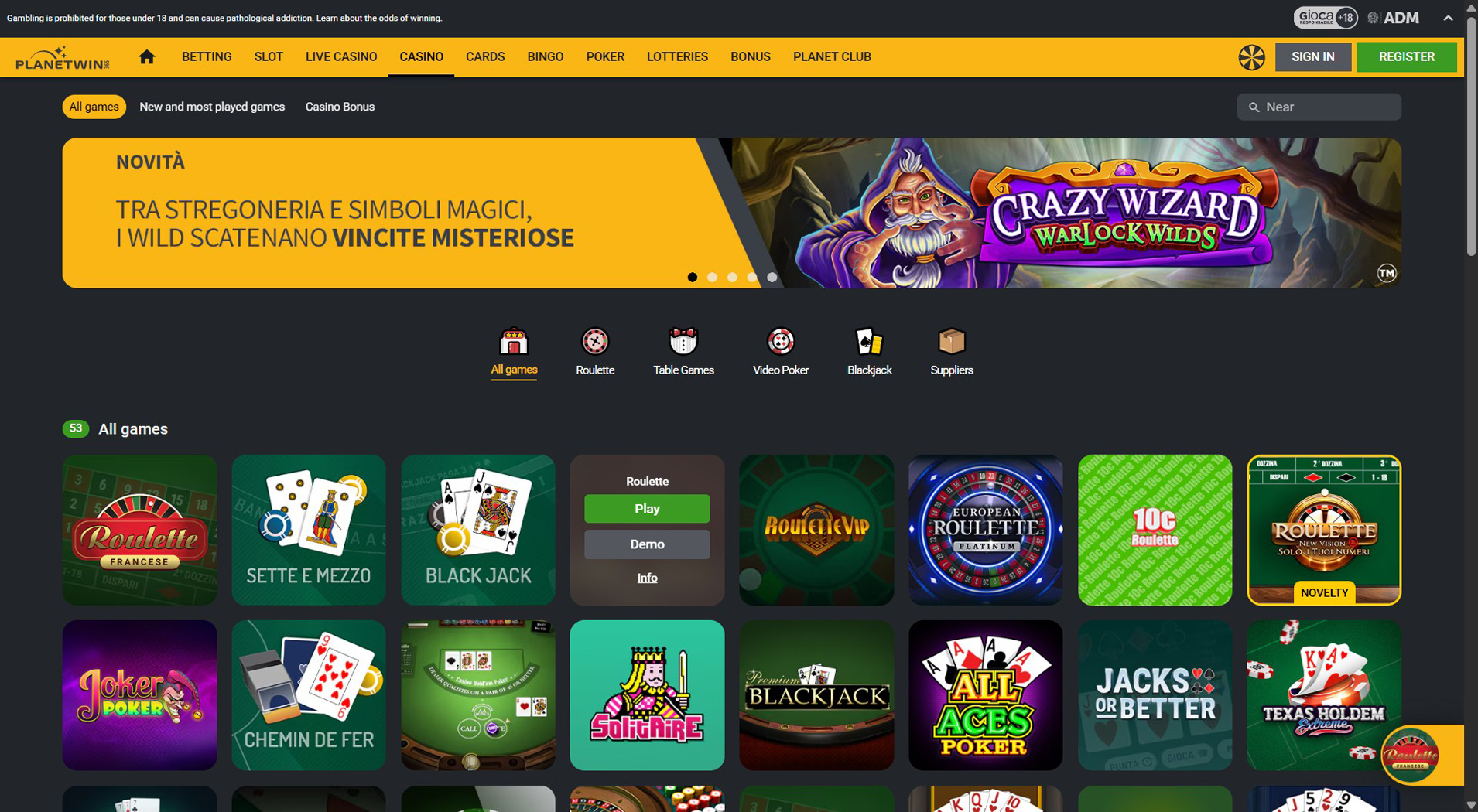 6. Planetwin365- Pagamenti rapidi del casinò Payforit