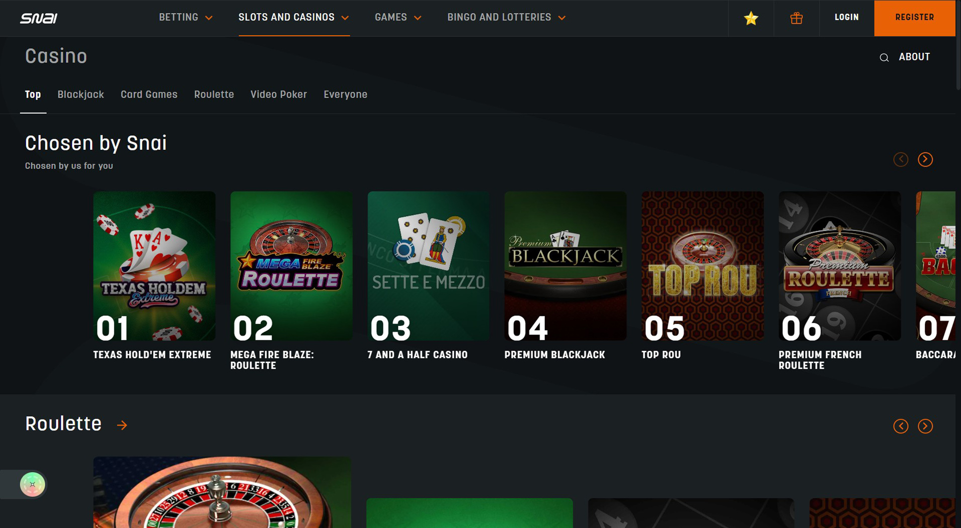 9. SNAI- Configurazione semplice del casinò Payforit